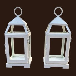 Lantern Creamy White Metal Candle Holder Set of 2
